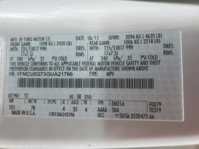 2016 Ford Escape მანქანა იყიდება აუქციონზე, vin: 1FMCU0G73GUA21766, აუქციონის ნომერი: 54888156