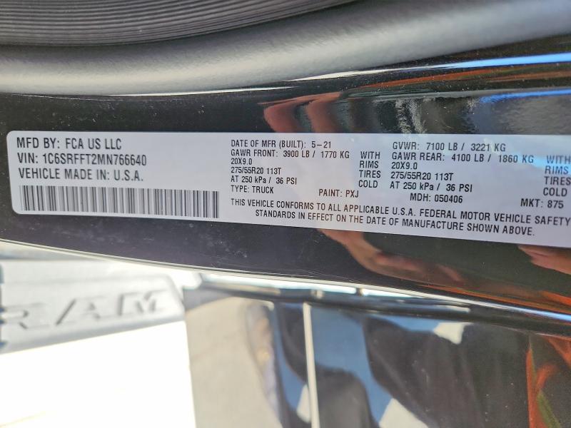 Продаж на аукціоні авто 2021 Ram 1500, vin: 1C6SRFFT2MN766640, номер лоту: 53277126