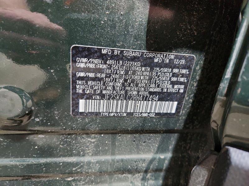 Продажа на аукционе авто 2024 Subaru Forester, vin: JF2SKALC2RH477494, номер лота: 52266926