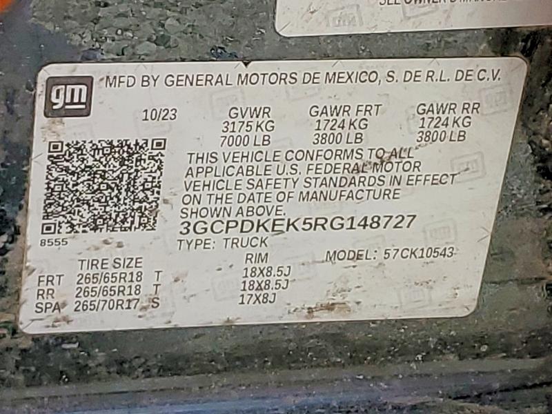 Aukcja sprzedaży 2024 Chevrolet Silverado, vin: 3GCPDKEK5RG148727, numer aukcji: 55033546