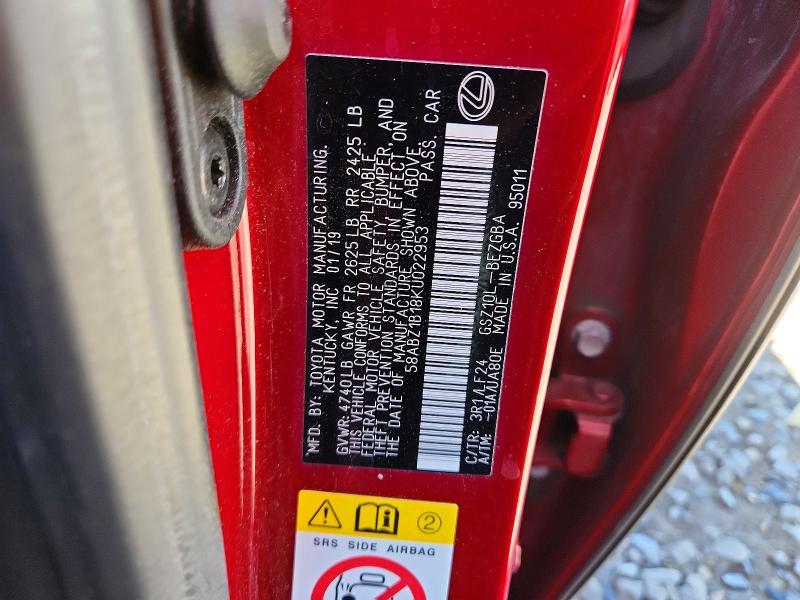 52588646 :رقم المزاد ، 58ABZ1B18KU022953 vin ، 2019 Lexus Es مزاد بيع