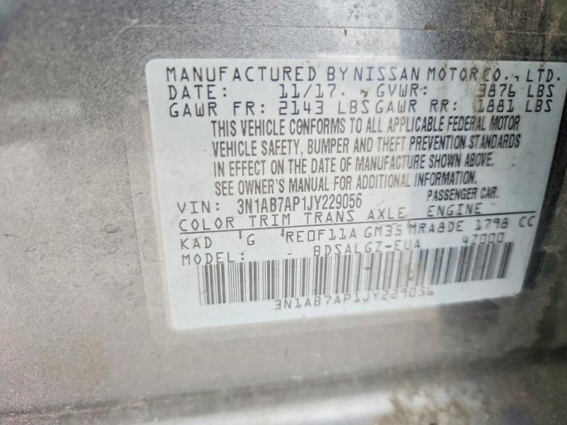 2018 Nissan Sentra მანქანა იყიდება აუქციონზე, vin: 3N1AB7AP1JY229056, აუქციონის ნომერი: 54404436