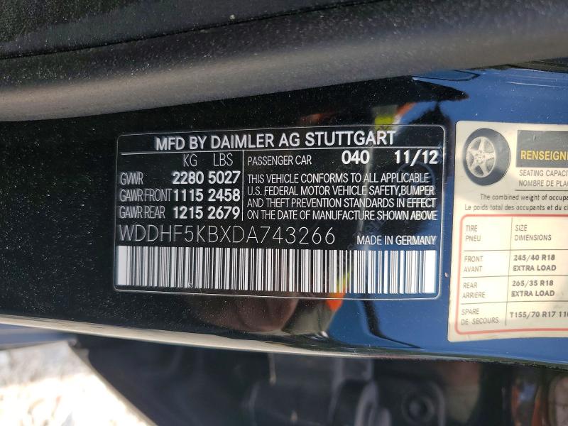 53280806 :رقم المزاد ، WDDHF5KBXDA743266 vin ، 2013 Mercedes-benz E مزاد بيع
