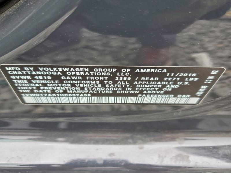 52203086 :رقم المزاد ، 1VWDT7A31HC032439 vin ، 2017 Volkswagen Passat مزاد بيع