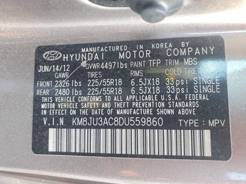 Продажа на аукционе авто 2013 Hyundai Tucson, vin: KM8JU3AC8DU559860, номер лота: 52231046
