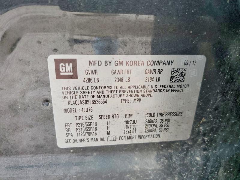 52528056 :رقم المزاد ، KL4CJASB5JB536554 vin ، 2018 Buick Encore مزاد بيع