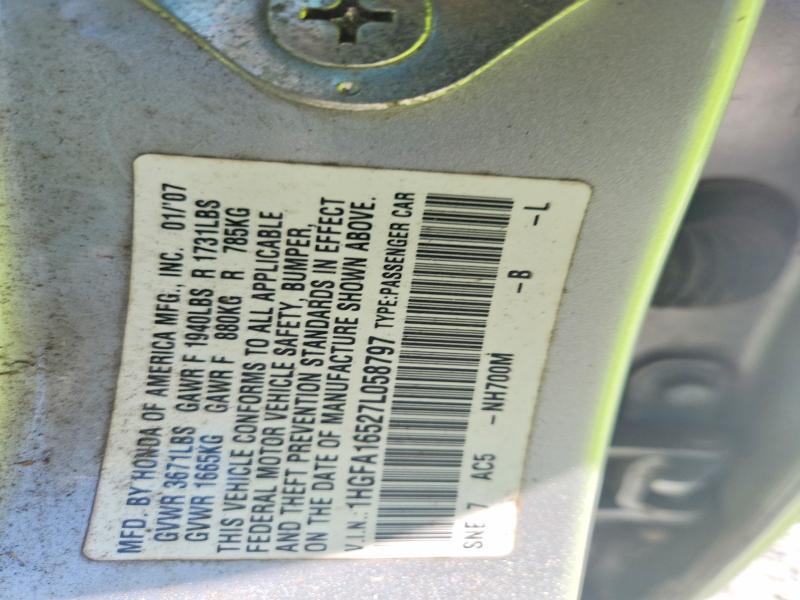 Продажа на аукционе авто 2007 Honda Civic, vin: 1HGFA16527L058797, номер лота: 52368356