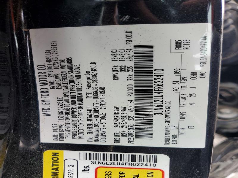 52415936 :رقم المزاد ، 3LN6L2LU4FR622410 vin ، 2015 Lincoln Mkz مزاد بيع