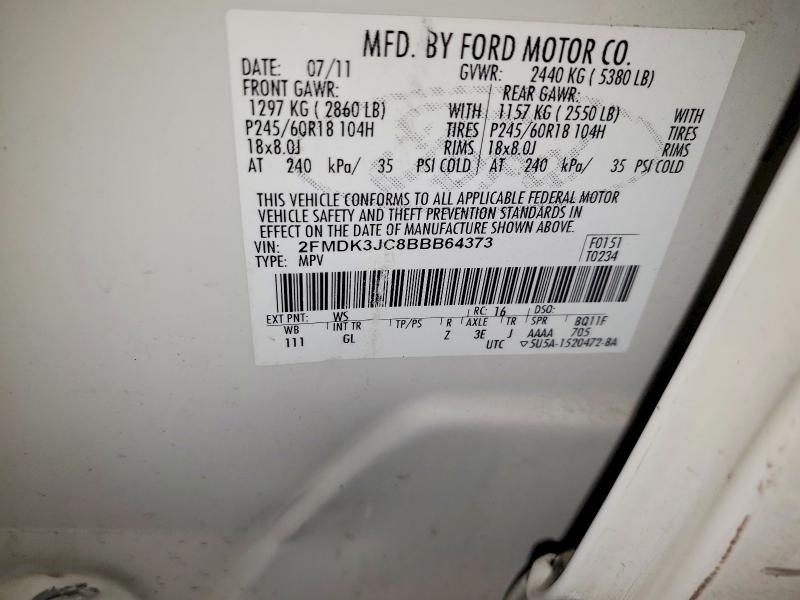 52670546 :رقم المزاد ، 2FMDK3JC8BBB64373 vin ، 2011 Ford Edge مزاد بيع