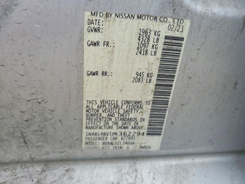 52183626 :رقم المزاد ، 1N4BL4BV5PN362294 vin ، 2023 Nissan Altima مزاد بيع