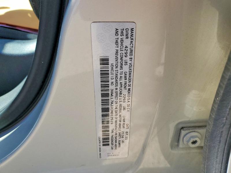 Aukcja sprzedaży 2012 Volkswagen Jetta, vin: 3VWLL7AJ7CM012519, numer aukcji: 53637706