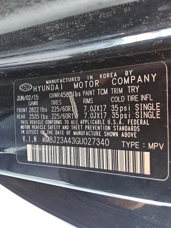 2016 Hyundai Tucson მანქანა იყიდება აუქციონზე, vin: KM8J23A43GU027340, აუქციონის ნომერი: 52853416