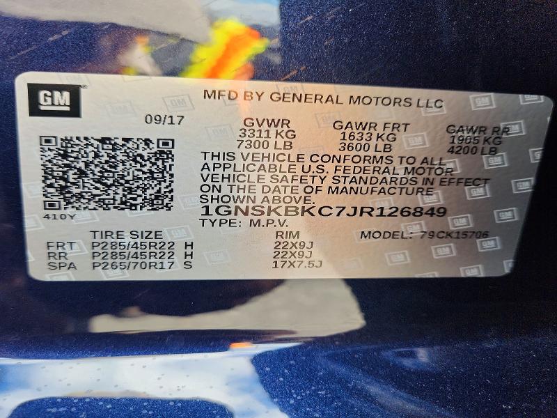 Aukcja sprzedaży 2018 Chevrolet Tahoe, vin: 1GNSKBKC7JR126849, numer aukcji: 54536376