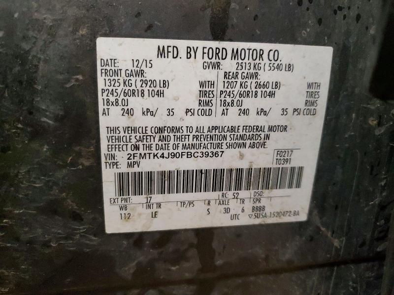 51898536 :رقم المزاد ، 2FMTK4J90FBC39367 vin ، 2015 Ford Edge مزاد بيع