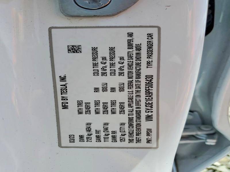 53131426 :رقم المزاد ، 5YJ3E1EA9PF506430 vin ، 2023 Tesla Model 3 مزاد بيع