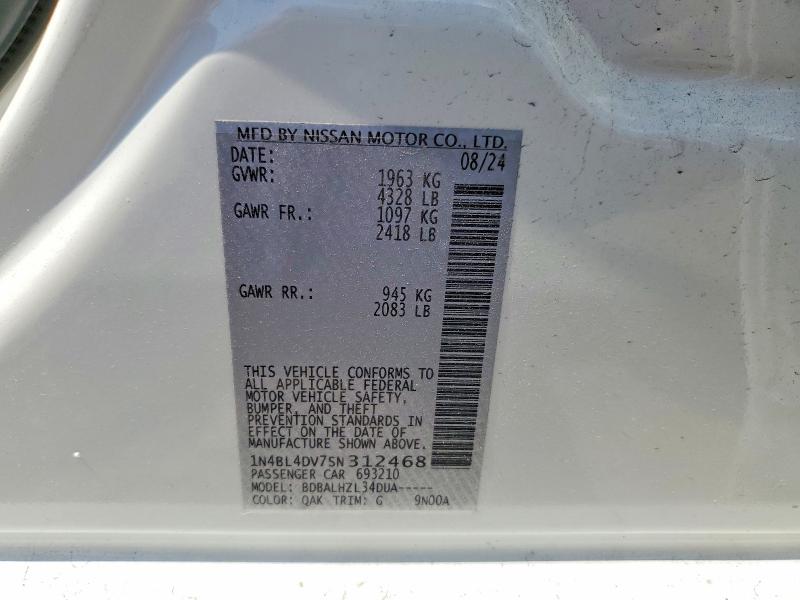 2025 Nissan Altima მანქანა იყიდება აუქციონზე, vin: 1N4BL4DV7SN312468, აუქციონის ნომერი: 54087936