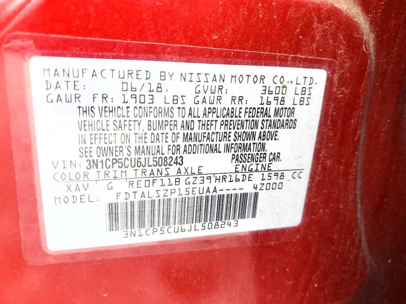 Продаж на аукціоні авто 2018 Nissan Kicks, vin: 3N1CP5CU6JL508243, номер лоту: 52850776