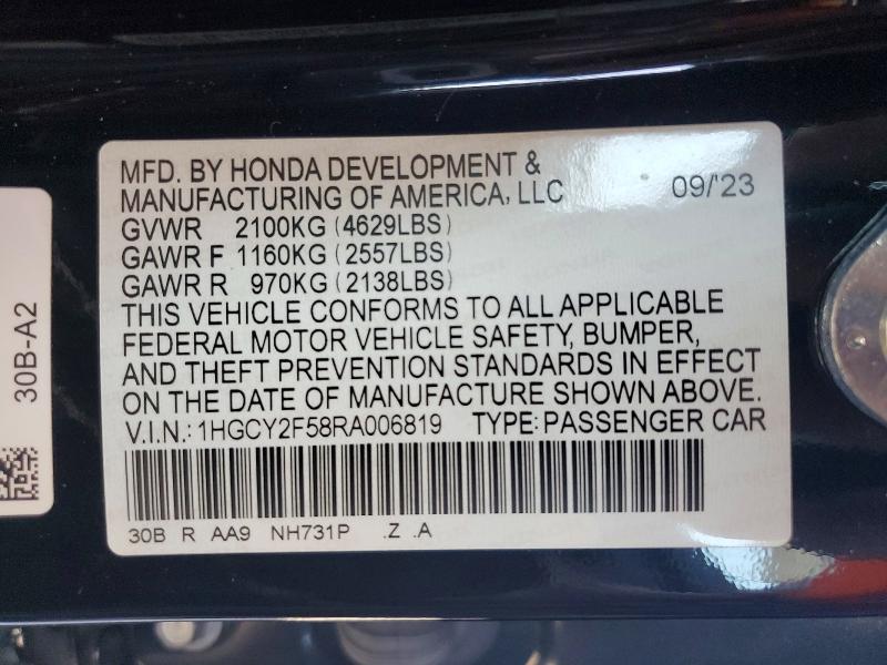 Aukcja sprzedaży 2024 Honda Accord, vin: 1HGCY2F58RA006819, numer aukcji: 52757136