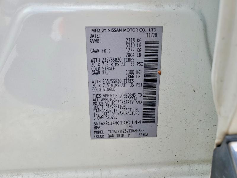 Aukcja sprzedaży 2021 Nissan Murano, vin: 5N1AZ2CJ4MC100144, numer aukcji: 52000996
