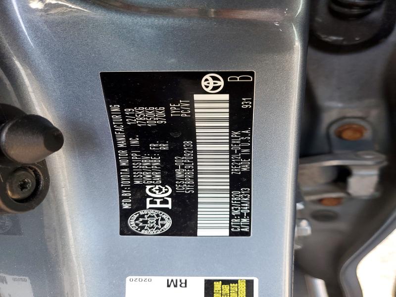 52512106 :رقم المزاد ، 5YFBPRBE9LP092138 vin ، 2020 Toyota Corolla مزاد بيع