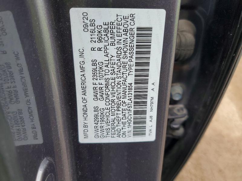 52743936 :رقم المزاد ، 1HGCV1F57LA131854 vin ، 2020 Honda Accord مزاد بيع