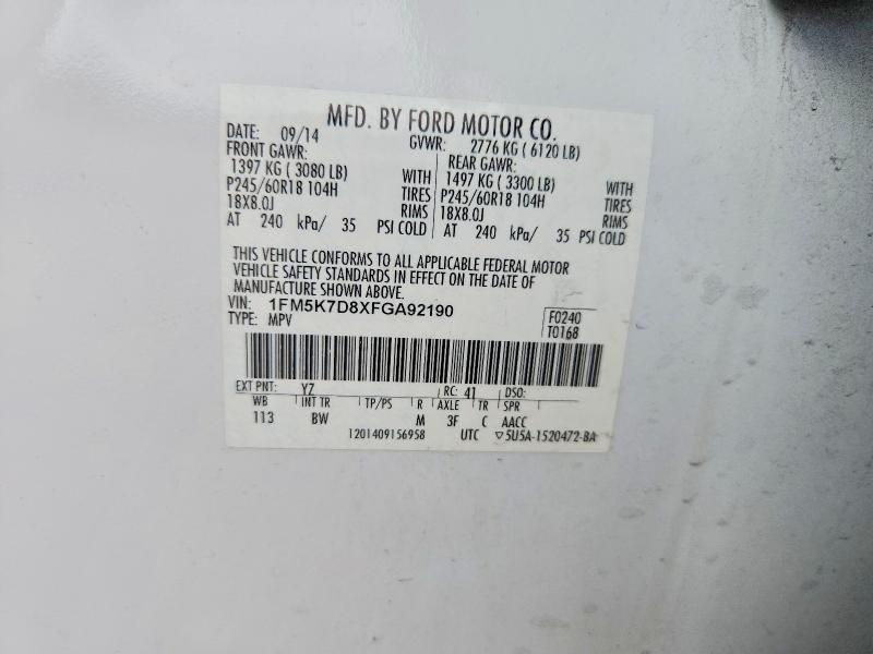 Aukcja sprzedaży 2015 Ford Explorer, vin: 1FM5K7D8XFGA92190, numer aukcji: 51691986