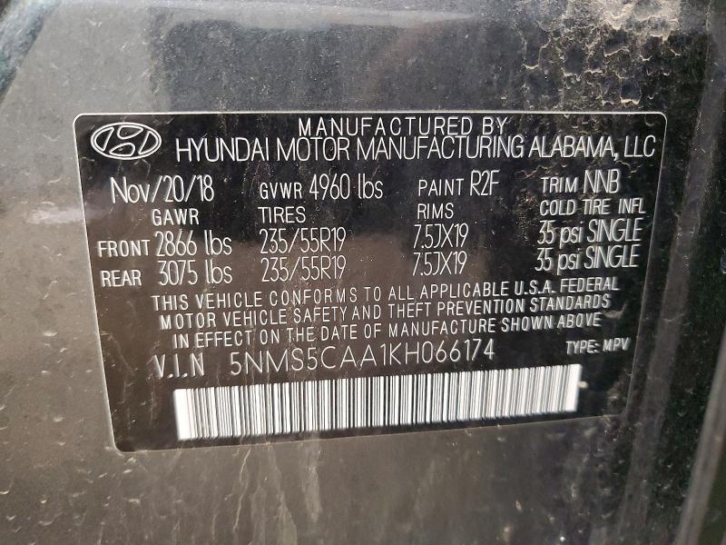 Продаж на аукціоні авто 2019 Hyundai Santa Fe, vin: 5NMS5CAA1KH066174, номер лоту: 52710686