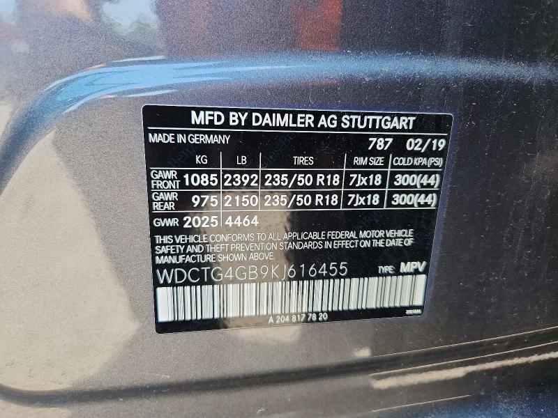 Aukcja sprzedaży 2019 Mercedes-benz Gla, vin: WDCTG4GB9KJ616455, numer aukcji: 53884596