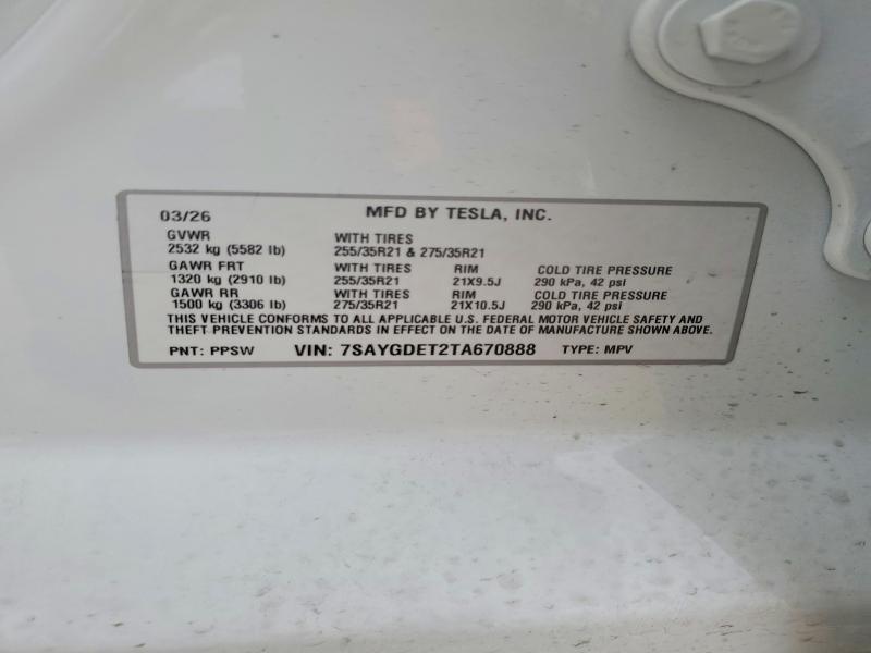 2026 Tesla Model Y მანქანა იყიდება აუქციონზე, vin: 7SAYGDET2TA670888, აუქციონის ნომერი: 54164466