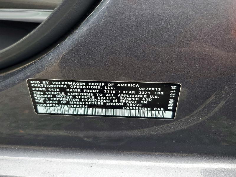 Продаж на аукціоні авто 2013 Volkswagen Passat, vin: 1VWAP7A3XDC104224, номер лоту: 55034666