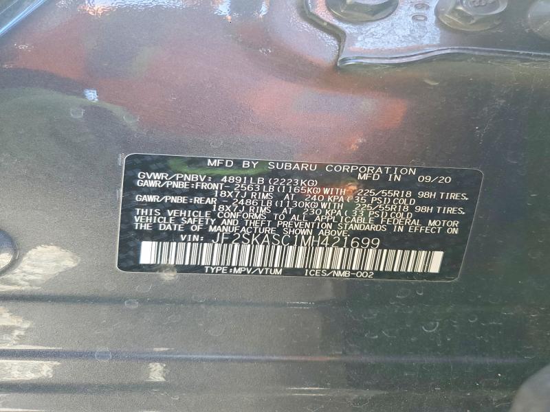 Продаж на аукціоні авто 2021 Subaru Forester, vin: JF2SKASC1MH421699, номер лоту: 52966836