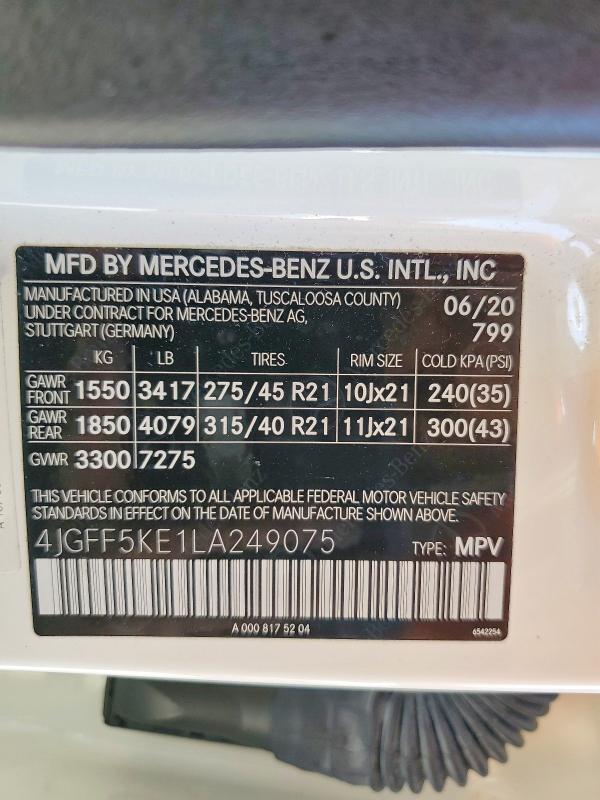 Продажа на аукционе авто 2020 Mercedes-benz Gls, vin: 4JGFF5KE1LA249075, номер лота: 53900326