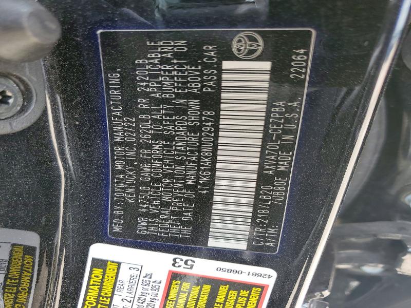 Продаж на аукціоні авто 2022 Toyota Camry, vin: 4T1K61AK8NU029478, номер лоту: 54659586