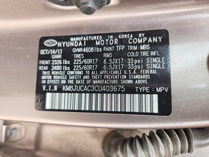 Продажа на аукционе авто 2012 Hyundai Tucson, vin: KM8JUCAC3CU403675, номер лота: 53100576