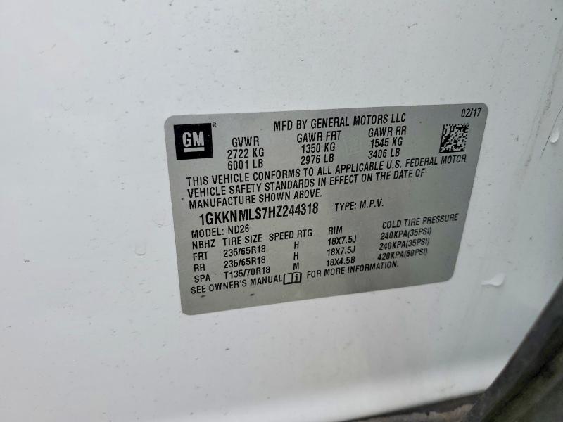 Aukcja sprzedaży 2017 Gmc Acadia, vin: 1GKKNMLS7HZ244318, numer aukcji: 52949936