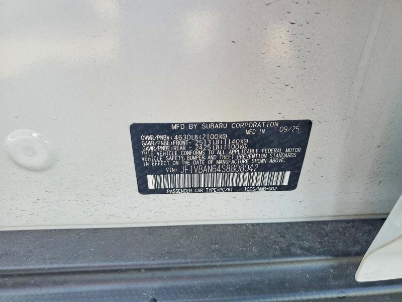 Aukcja sprzedaży 2025 Subaru Wrx, vin: JF1VBAN64S8808042, numer aukcji: 55310016
