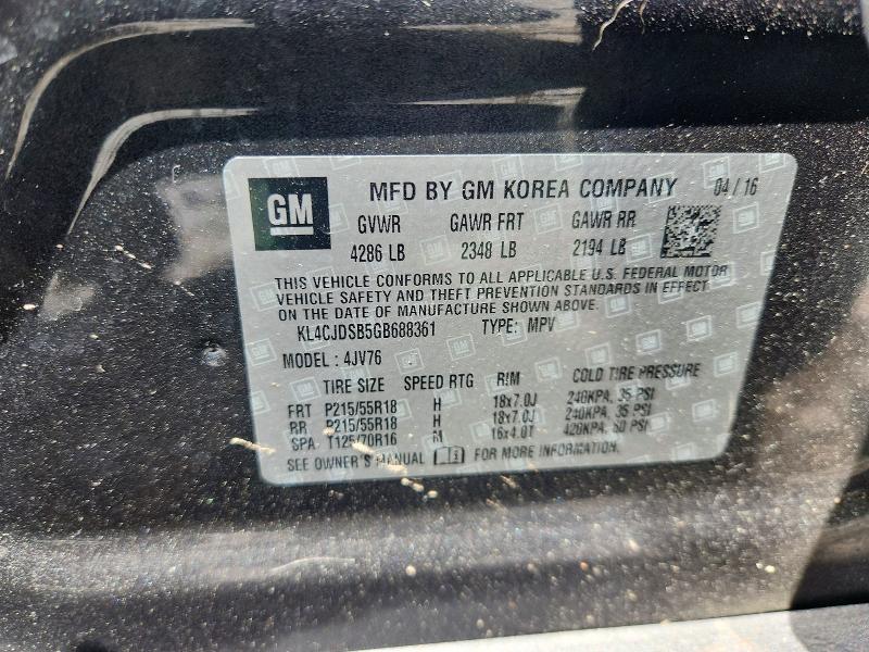 53534036 :رقم المزاد ، KL4CJDSB5GB688361 vin ، 2016 Buick Encore مزاد بيع