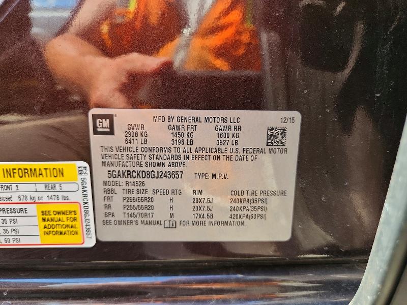 2016 Buick Enclave მანქანა იყიდება აუქციონზე, vin: 5GAKRCKD8GJ243657, აუქციონის ნომერი: 53788336