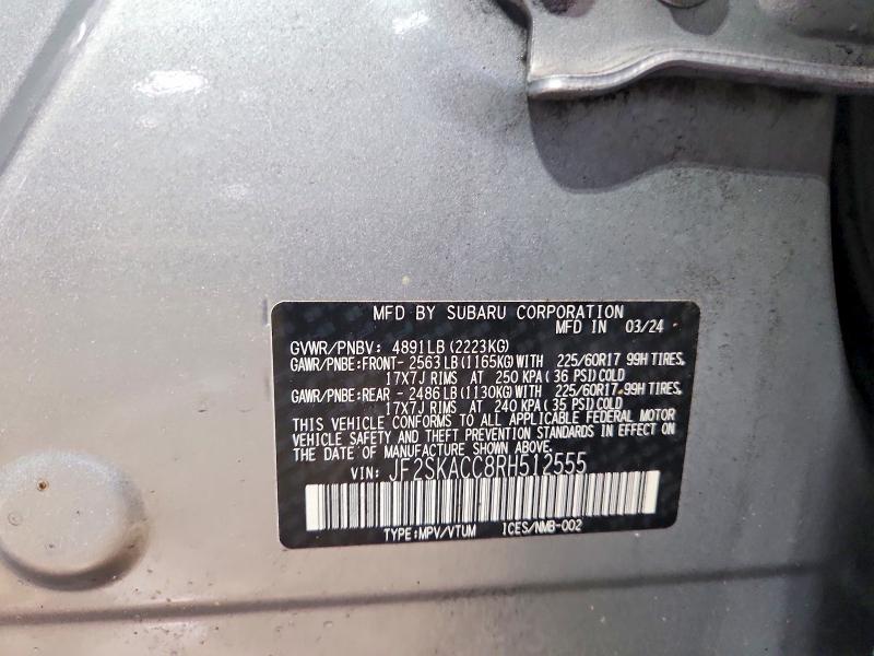Продажа на аукционе авто 2024 Subaru Forester, vin: JF2SKACC8RH512555, номер лота: 53238336