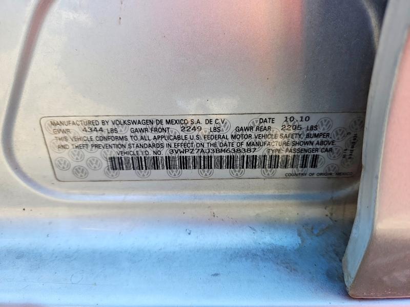 53765736 :رقم المزاد ، 3VWPZ7AJ3BM638387 vin ، 2011 Volkswagen Jetta مزاد بيع