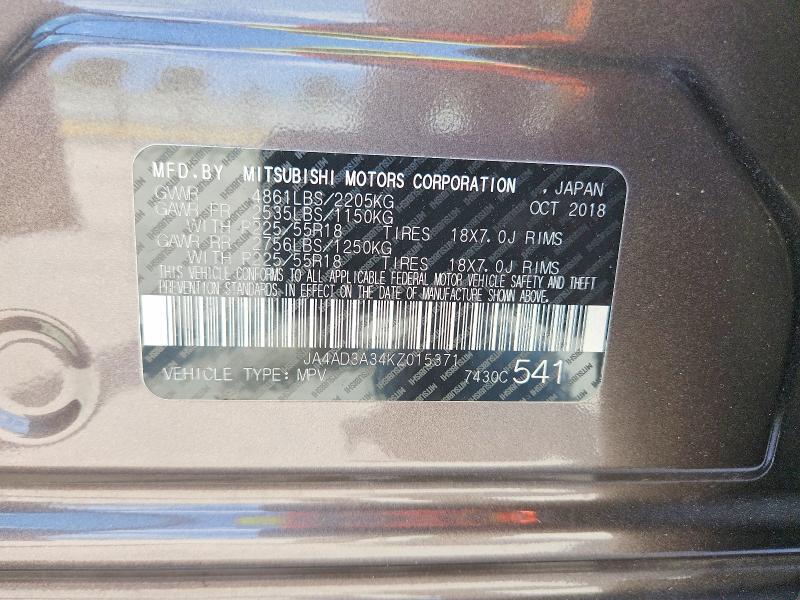 Aukcja sprzedaży 2019 Mitsubishi Outlander, vin: JA4AD3A34KZ015371, numer aukcji: 52143106