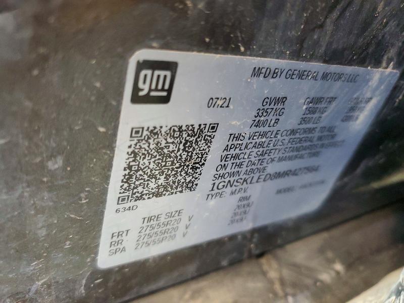 2021 Chevrolet Tahoe მანქანა იყიდება აუქციონზე, vin: 1GNSKLED8MR427564, აუქციონის ნომერი: 53075086