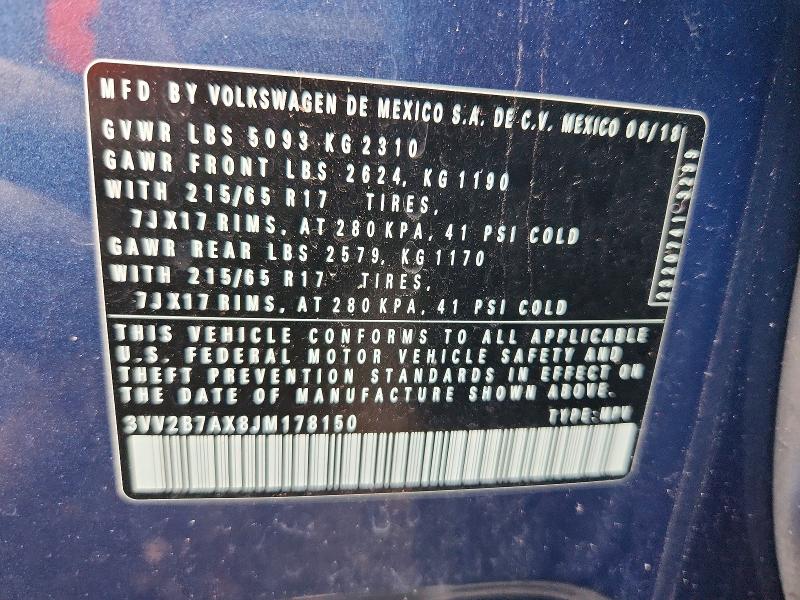 Продажа на аукционе авто 2018 Volkswagen Tiguan, vin: 3VV2B7AX8JM178150, номер лота: 54797706
