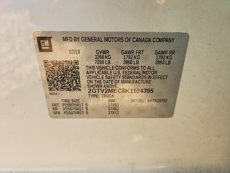 2019 Gmc Sierra Limited მანქანა იყიდება აუქციონზე, vin: 2GTV2MEC6K1104395, აუქციონის ნომერი: 52532396