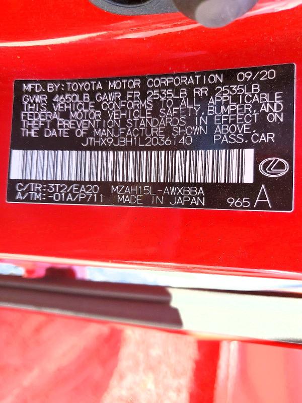 Продаж на аукціоні авто 2020 Lexus Ux, vin: JTHX9JBH1L2036140, номер лоту: 52923166