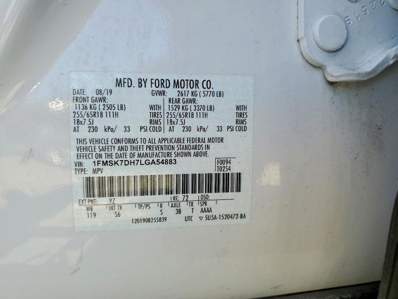Продаж на аукціоні авто 2020 Ford Explorer, vin: 1FMSK7DH7LGA54883, номер лоту: 52728636