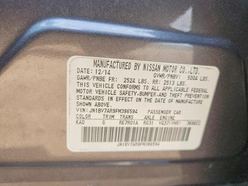 52864576 :رقم المزاد ، JN1BV7AR9FM396594 vin ، 2015 Infiniti Q50 مزاد بيع