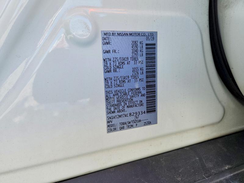2019 Nissan Rogue მანქანა იყიდება აუქციონზე, vin: 5N1AT2MT7KC829334, აუქციონის ნომერი: 53958286