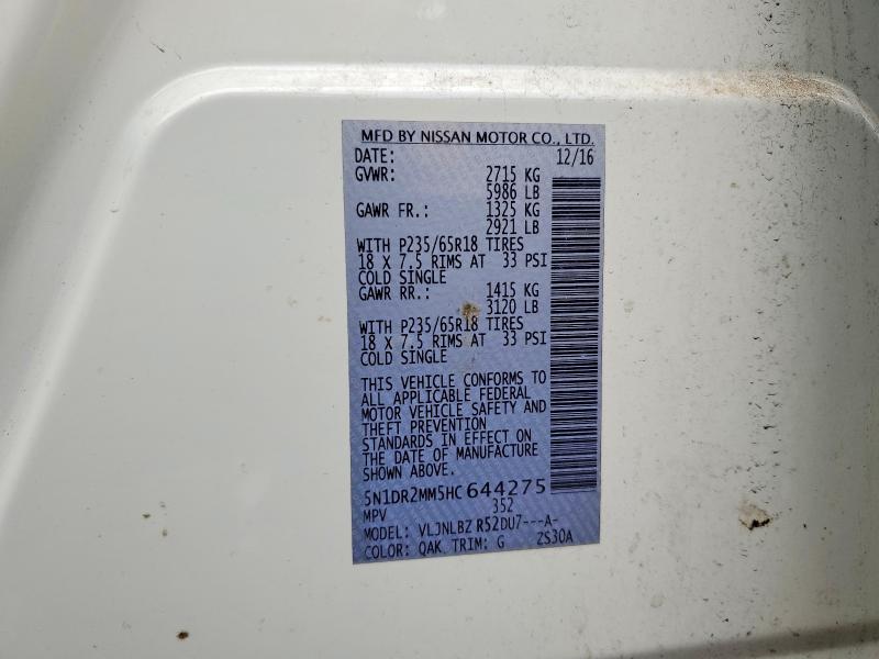 Aukcja sprzedaży 2017 Nissan Pathfinder, vin: 5N1DR2MM5HC644275, numer aukcji: 55011586