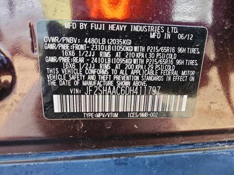Продажа на аукционе авто 2013 Subaru Forester, vin: JF2SHAAC6DH411797, номер лота: 53833666